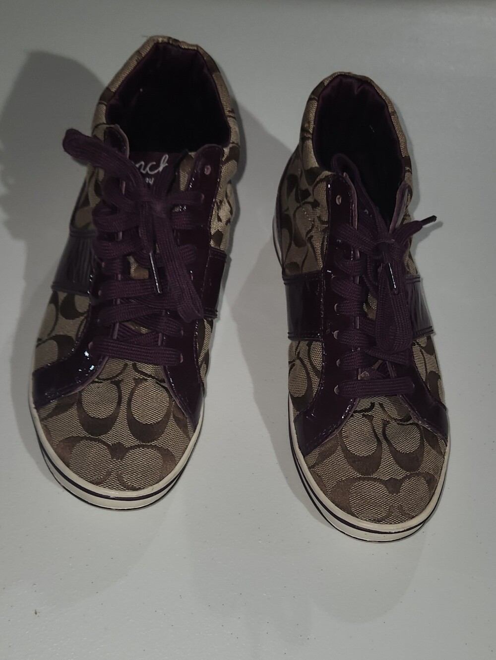 Coach Patent & Canvas High Top Monogram Sneakers Size 6.5 - Picture 6 of 8